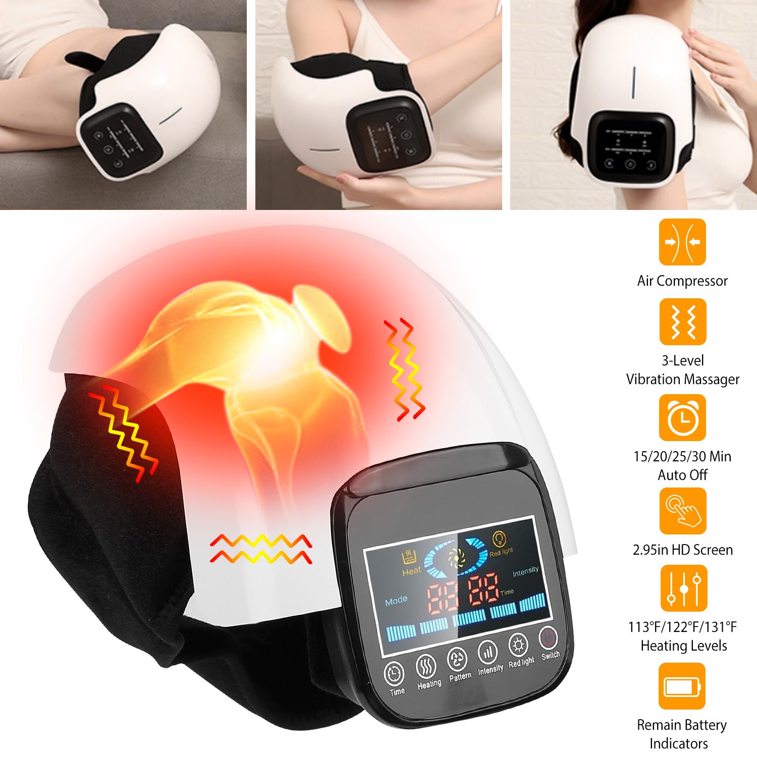 1Pc Electric Rechargeable Knee Massager Infrared Heat Pain Relief Therapy Knee Brace Wrap With Air Pressure Kneading Timer Temperature Adjustment